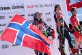 2022-2023 AUDI FIS ALPINE WORLD SKI WORLD CUPGS MENLa Villa, Alta Badia, Italy2022-12-18 - SundayImage shows Podium ODERMATT Marco (SUI) 3rd CLASSIFIED - KRISTOFFERSEN Henrik (NOR) SECOND CLASSIFIED - BRAATHEN Lucas (NOR) FIRST CLASSIFIED