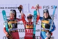 ALPINE SKIING - FIS WC 2023-2024Women's World Cup SGCortina D'Ampezzo, Veneto, Italy2024-01-28 - SundayImage shows: VENIER Stephanie (AUT) SECOND CLASSIFIED - GUT-BEHRAMI Lara (SUI) FIRST CLASSIFIED - MIRADOLI Romane (FRA) THIRD CLASSIFIED