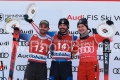 ALPINE SKIING - FIS WC 2023-2024Men's World Cup DH Kitzbuehel, Austria, Austria2024-01-19 - FridayImage shows: SCHIEDER Florian (ITA) SECOND CLASSIFIED - SARRAZIN Cyprien (FRA) FIRST CLASSIFIED - ODERMATT Marco (SUI) 3rd CLASSIFIED