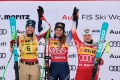 ALPINE SKIING - FIS WC 2023-2024
Women's World Cup SG
Image shows: GOGGIA Sofia (ITA) - FIRST CLASSIFIED
HUETTER Cornelia  (AUT) - SECOND CLASSIFIED
GUT-BEHRAMI Lara (SUI) - 3rd CLASSIFIED